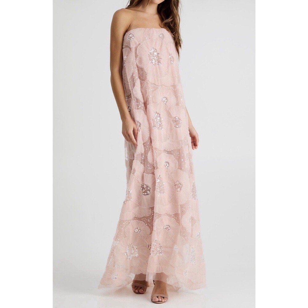 Helsi Margot Strapless Beaded Floral Tulle Pink Pearl Gown Women’s Dress XS